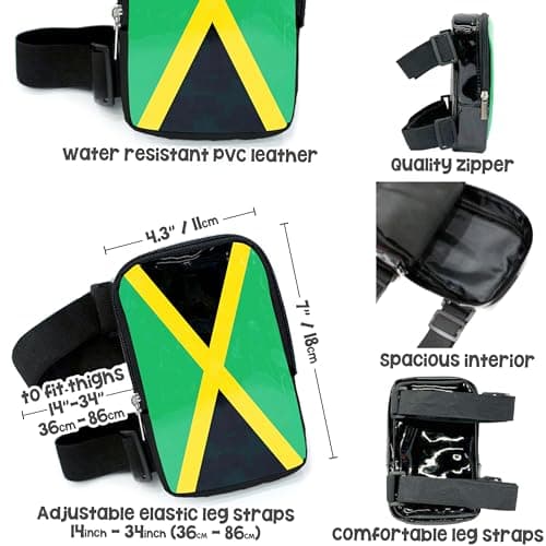 Flag Thigh Bag | Leg Harness for Women | Outdoor Waist Pouch | Carnival Hiking Travel Fanny Pack with Adjustable Straps, Jamaica, One Size, Regular Thigh Bag — view 3