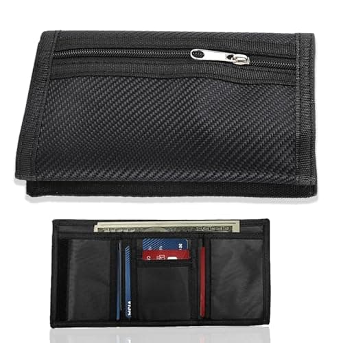 Slim Wallets for Men UK Thin Compact RFID Blocking Carbon Fiber Travel Wallet with Zipper Coin Purse Sports Wallet Holds 6 Cards Cash Gifts for Fathers Boyfriends Birthdays Black