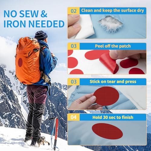 Skystuff 24PCS Self-Adhesive Nylon Repair Patches for Tent, Down Jacket, Clothing & Puffer Coat - Heavy Duty Waterproof Fabric Tape Repair Kit for Outdoor Gear, Sleeping Bag, Backpack, Dark Red — view 4