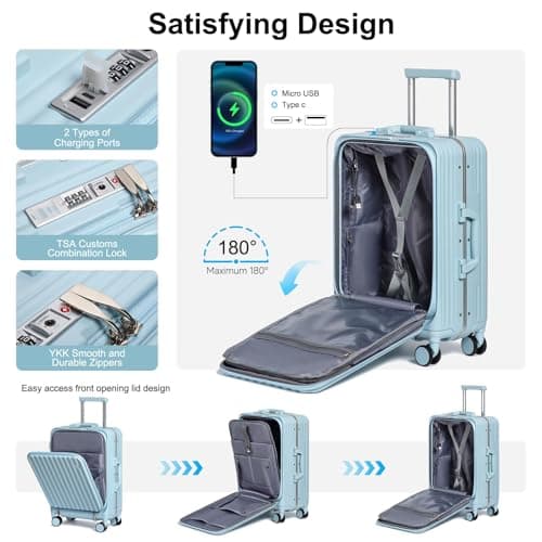Sea choice Front Opening Luggage Suitcase Laptop Compartment PC Hard Shell Suitcase Top Opening Luggage Suitcase with USB Port Cupholder TSA Lock 4 Wheels — view 3