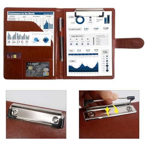 GraduatePro Clipboard Folder A5 with Storage Leather Document Folder Waterproof Magnetic Conference Presenter Business Organizer Brown — view 5