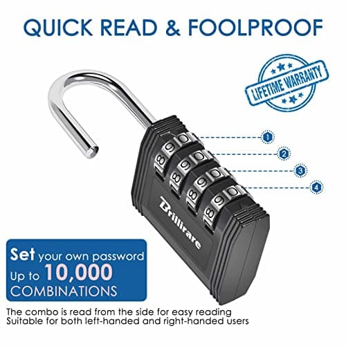 4 Pack Combination Lock, 4-Digit Waterproof Padlock, Zinc Alloy Outdoor Keyless Resettable Travel Luggage Locks for Backpack, Gym Locker, Hasp, Fence, Gate, Case, Toolbox-by Brillirare — view 3