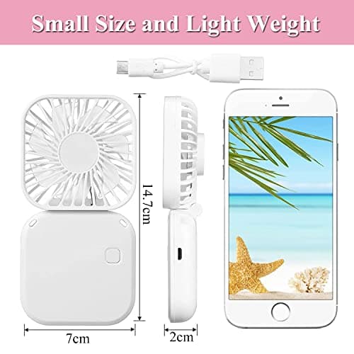 Adofous Mini Desk Fan, Folding Neck Fan With Lanyard, USB Rechargeable Battery Operated Foldable Fan, Personal 3 Speed Adjustable Personal Fans Idear for Home Office School Outdoor Travel (White) — view 2