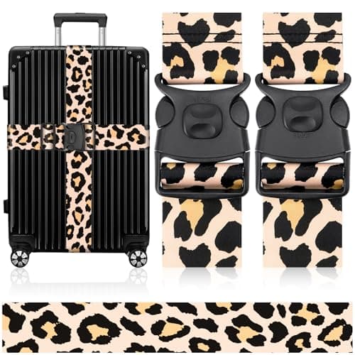 MOTONG 2 PCS Leopard Print Luggage Straps Adjustable Suitcase Straps Personalised Luggage Straps Suitcases Heavy Duty Suitcase Belts Thickened Luggage Belt with Quick Release Buckle