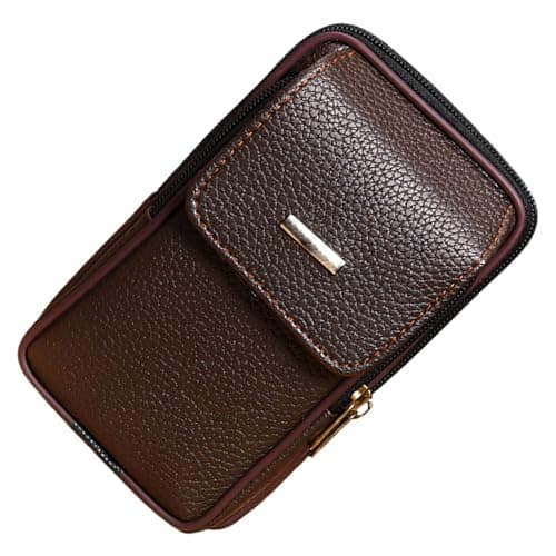 Waist Bag with Belt Clip, Phone Holder for Travel Leather Pack Men S Waist Bag Belt for Men Hiking Pack Brown Leather Outdoor Activities Hiking Essentials Travel Accessories for Hands Storage Daily Pu — view 3