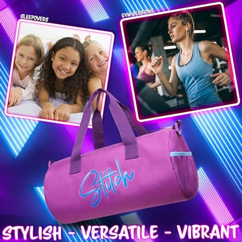 Disney Kids Sports Bag, Holdall with 2 Pockets & Adjustable Strap (Purple Stitch) — view 5