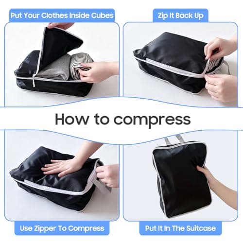 12 Pack Compression Packing Cubes, Expandable & Ultralight Travel Organizers, Waterproof Luggage Packing Set for Carry-On, Suitcase, Backpack (Black) — view 4