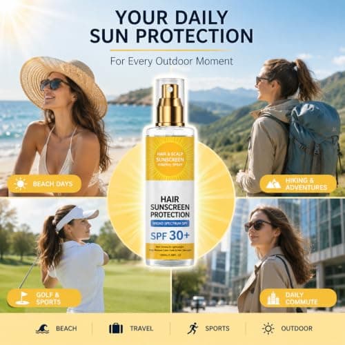 Mineral Scalp Sunscreen, Spray Sunscreen SPF 30, Lightweight Non-Greasy Hair Sun Protection Spray, UV Protection and Prevent Dryness & Color Fade, Suncream For Hiking, Beach, Running, 100ml — view 6