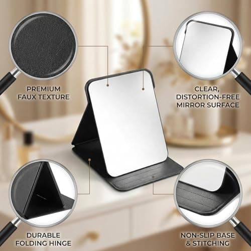 KxrTpx Small Mirror on Stand, Travel Mirror Folding Design, Portable for Personal Grooming, Lightweight Face with Three Piece Comb Set, Compact 20 x 15 cm Dimensions — view 3