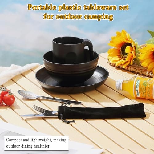 Utensils, Reanea Mess Kit for Travel, Picnic, Outdoor, Gear Include Knife, Spoon, Fork Cutlery Set, Cup, Bowl, Plate, Essentials for 1 — view 3