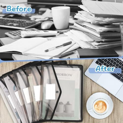 A4 Plastic Wallets, 5 Pcs Popper Wallet Plastic Document Folder Premium Pockets Files Envelope for School Office Home, with Snap Closure and Card Slot, Black — view 6