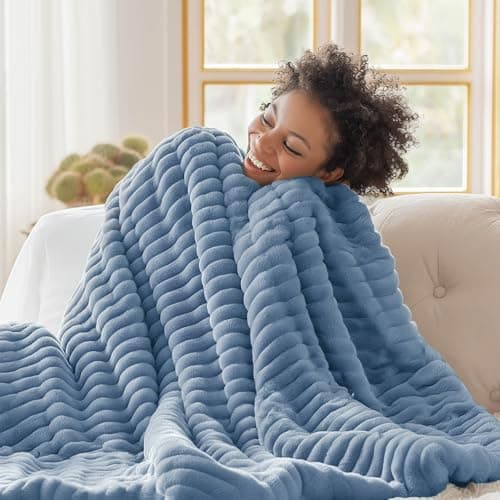 Bedsure Fleece Throw Blanket for Sofa - Fluffy, Ashley Blue, 130x170 cm
