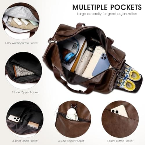 3PCS Faux Leather Weekender Bag for Women Men Travel Bag Overnight Bags — view 4