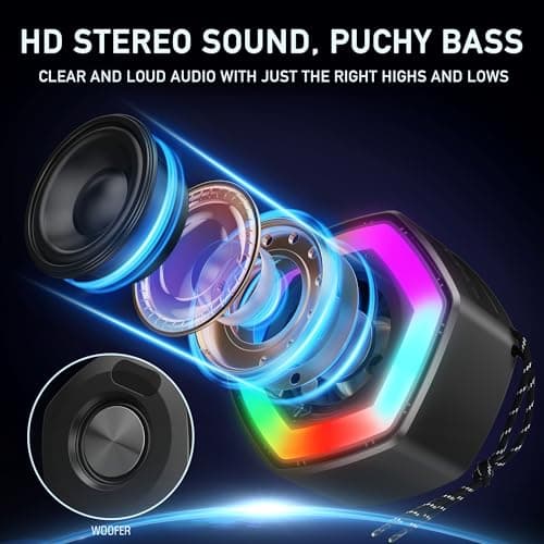 TECEVO HEX Bluetooth Wireless Speaker With LED Light, With Enhanced Bass, Portable & Rechargeable, TWS, 6 Hours Playing Time, USB-C Charging Cable — view 2