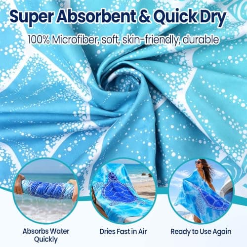 KUIYU 2PCS Microfiber Beach Towels 180x90cm Extra Large — view 3
