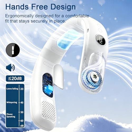 Portable Neck Fans Rechargeable with Semiconductor Cooling, Neck Air Conditioner with LED Display, 5 Speed Bladeless Neck Fans for Women & Men, 4000mAh Wearable Cooling Fan for Travel Outdoor (White) — view 2