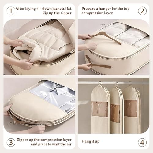 3PCS Space Saving Hanging Garment Bag With Self Compression Zipper,Waterproof Compression Bags For Down Coat For Costume Wardrobe Space Saver — view 6