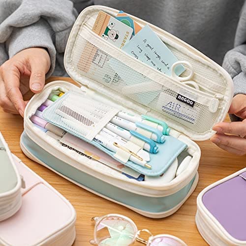 GALER Big Capacity Pencil Case, Large Pencil Case Cute Pencil Pouch Aesthetic Stationery Pen Bag Secondary School Essentials Supplies for Teen Girls Preppy (Light Blue) — view 2