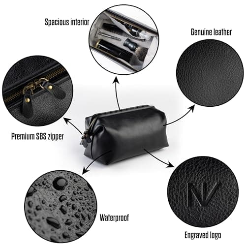 NV Holders Premium Genuine Leather Toiletry Bag for Men - The Ultimate Travel Dopp Kit and Hygiene Organizer, Perfect Men's Toiletry Travel Bag, Black, Genuine Leather Toiletry Bag — view 2