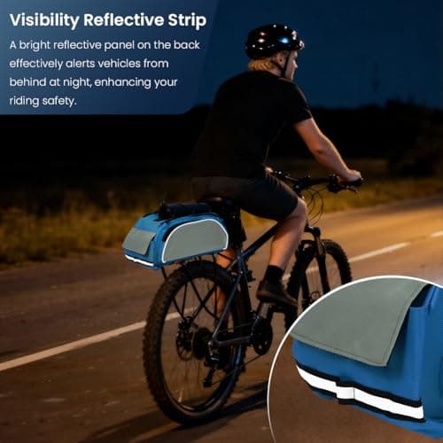 Alaoo Bicycle Trunk Bag, 10L 3-in-1 Reflective Pannier Bags, Bicycle Trunk Shoulder Handbag Bag for Commuters and Urban Cycling, Blue — view 6