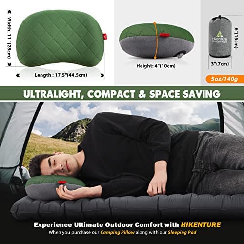 HIKENTURE Camping Pillow, Ultralight Inflatable Pillow with Cover Green — view 5