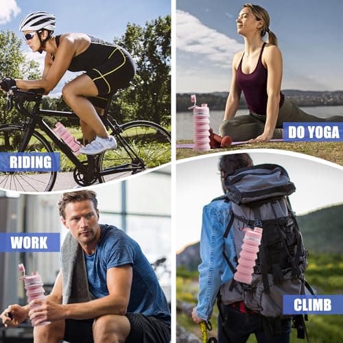ONTA Collapsible Water Bottle- BPA Free Silicone Foldable Water Bottle for Travel, FDA Approved Food-Grade Silicone Portable Leak-Proof Travel Water Bottle, 20oz Pink — view 4