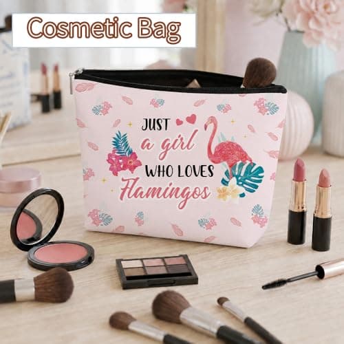 XiuSpark Flamingo Lovers Cosmetic Makeup Bag Gifts for Women Girl Travel Toiletry Pouch Birthday Christmas Animal Lover Flamingo Themed Gifts for Friends Bestie Daughter Wife Sister Girlfriend — view 3