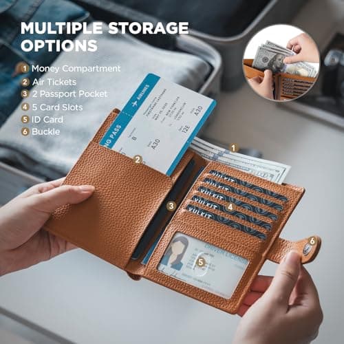 VULKIT Leather Passport Wallet for 2 Passports Slim Double Passport Holder RFID Blocking Passport Travel Wallet with ID Window for Women — view 2