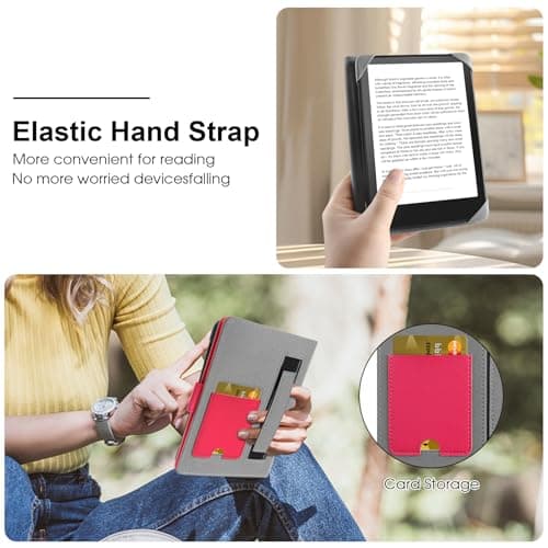 HoYiXi Universal Case for 6-6.8 inch E-Book Reader Compatible with 6.8" Kindle Paperwhite/6" All-new Kindle 2022&2019/Kobo Clara HD/Kobo Clara 2E,6" EReader Protective cover Built-in pocket,Rose — view 5