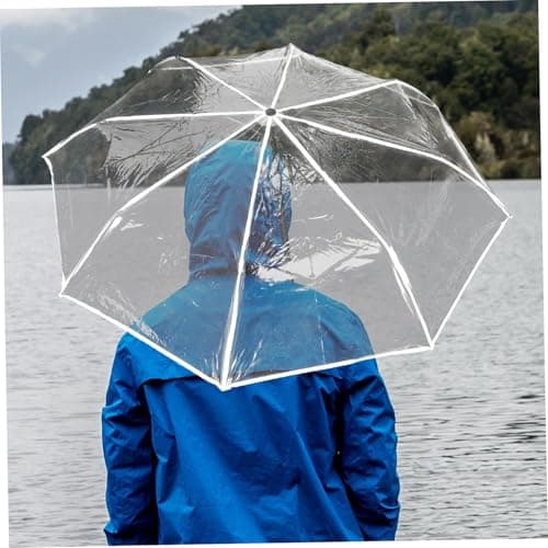 Gatuida Automatic Folding Clear Windproof Umbrella with Wooden Handle Compact Lightweight Travel Parasol for Men and Women Portable Small Folding Rain Protection for Outdoor Use — view 4