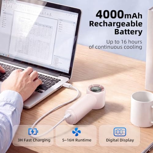 Otlonpe Mini Handheld Fan Rechargeable, 4000mAh Battery Portable Turbo Fan — view 6