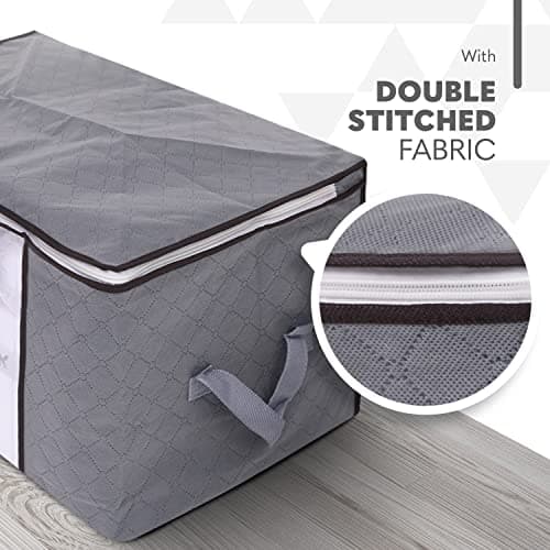 Delka 90L Storage Bags with Lids, Large Storage Boxes with lids, Storage Unit for Clothes, Duvets, Blankets, Toys, Pack of 3 Foldable Organizers with Reinforced Handles and Clear Window - Grey — view 3