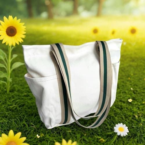 Augbunny 16OZ 100% Cotton Canvas Lined Grocery Shopping Diaper Bag Zipper Closure Beach Casual Multi Purpose Tote — view 3