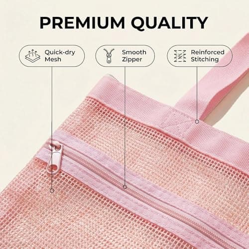 2 Pcs Mesh Shower Caddy Bag, Portable Pink Toiletry Tote with Zipper, Quick Dry Hanging Wash Organiser for College Dorms, Gym and Swimming, Compact Travel Beach and Camping Pouch — view 3