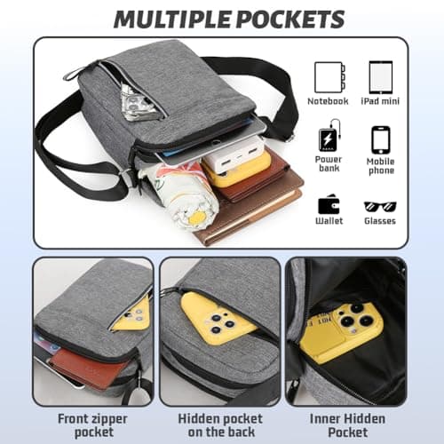 Aucuu Men's Shoulder Bag, Oxford Crossbody Bag, Waterproof Men's Small Side Bag, Casual Handbag, Messenger Bag with Zipper and Adjustable Strap, Lightweight Chest Sling Bag for Daily Use, Work, School — view 6