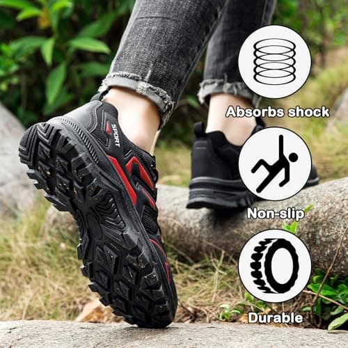 Mufanton Hiking Boots Mens Walking Boots Non-Slip Outdoor Mountain Trekking Shoes Lightweight Travelling Backpacking Camping Footwear Sneaker,Black red,EU44 — view 6