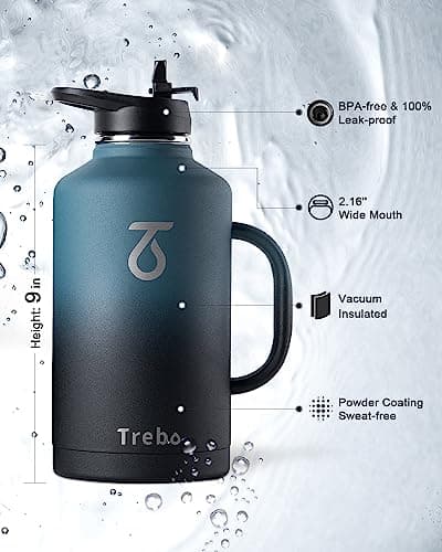 Trebo Insulated Water Bottle 2 L Stainless Steel with Side Handle & Pouch — view 5