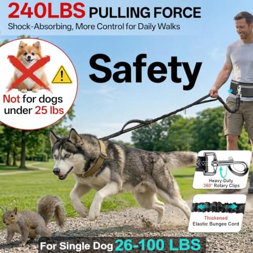 Hands Free Double Dog Lead for 2 Dogs 108kg Heavy Duty Leash with Bum Bag — view 2