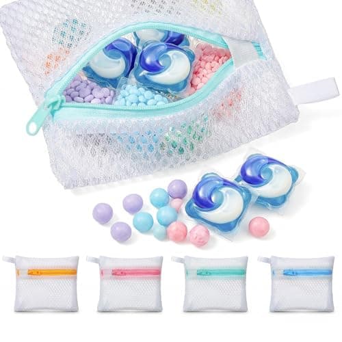 Mini Laundry Pods Bags, 4 PCS Small Laundry Wash Bag with Zipper, Mini Sturdy Storage Bag for Scent Beads Detergent Pacs for for Home Travel Deep Cleaning(12x13cm/4.7x5in)