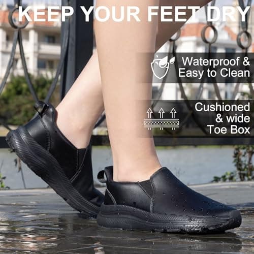 ZOVE Wide Fit Shoes Womens Wide Toe Box Slip On Leather Walking Shoes Ultra Light Extra Wide Fit Casual Sneakers Non-Slip Comfortable Sneakers 88166 Full Black 40 — view 4
