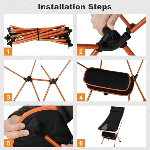 eSituro Ultra Lightweight Folding Camping Chair, Black+Orange, 1PC — view 4
