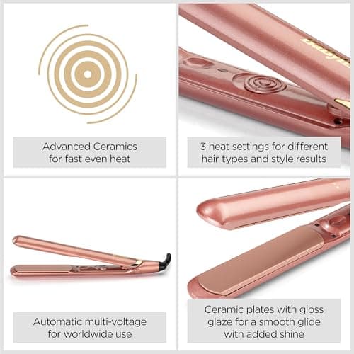 BaByliss Rose Gold Hair Straighteners - Ceramic Plates for Smooth Styling, Multi-Voltage Worldwide use, Ultra-Fast 15 Second Heat Up, 3 Heat Settings Up to 235°C, 2598U — view 4