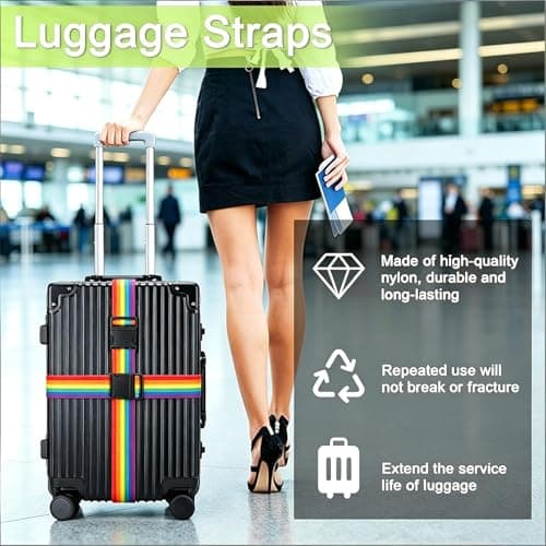 XILIYAI 4 Pack Heavy Duty Adjustable Luggage Straps for Suitcases, Travel Belt 79" Long Keep Suitcase Secure While Traveling, Extends Life of Bag, Luggage Accessories for Suitcases, 2Pcs Rainbow — view 2