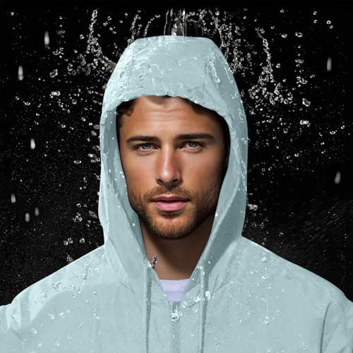 Waterproof Jacket Men Lightweight Packable Raincoat With Pockets Breathable Windproof Rain Coat Casual Softshell Hiking Cycling Outdoor Clothes Mint Green M — view 3