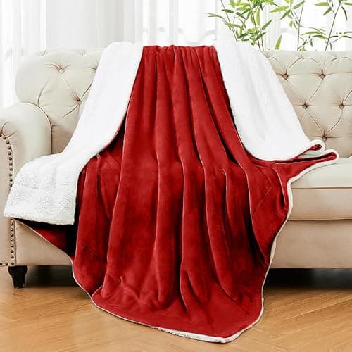 Casabella Sherpa Fleece Blanket - Plush Sofa Throw, Fleece Blanket for King Size Bed - Thick Warm Throw Blanket - Soft Fluffy Bedding, Travel Accessories - King Size Bed, Burgundy, 200x240cm — view 2