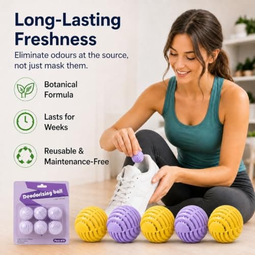 TUBAWD 12PCS Reusable Shoe Deodorizer Balls, Long‑Lasting Botanical Odour Eliminator for Shoes, Trainers, Wardrobes, Cars & Gym Lockers — view 2