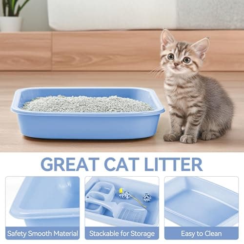 PAWISE Cat Accessories Set of 4 Cat Accessories Including Litter Tray, Litter Scoop, Bowl and Kitten Toy, Kitty Starter Kit, 14.5 x 10.5 Inches, Blue — view 4
