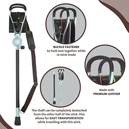 Simply Unearthed Premium Leather Seat Shooting Stick - Height Adjustable Walking Stick for Hard and Soft Ground in Town and Country — view 6