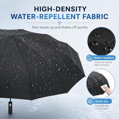 Exquisgoods 24K Strongest Windproof Travel Compact Umbrella Sturdy Frame Automatic Umbrella for Women & Men (Black) — view 6