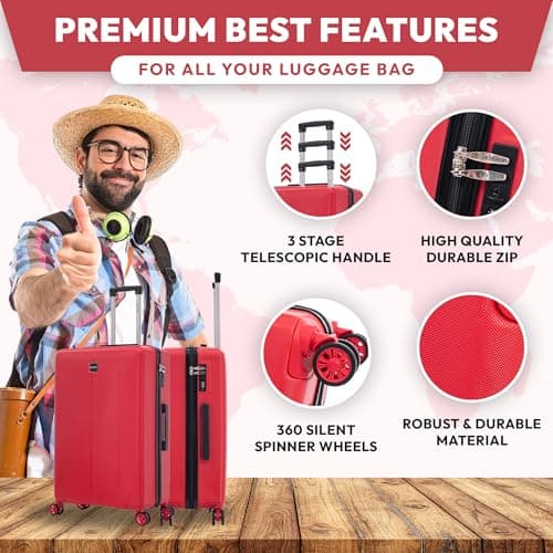 24" Medium Suitcase on 4 Dual Spinner Wheels Super Lightweight ABS Hard Shell Hold Check in with Built-in 3-Digit Combination Lock 66 Litre — view 4